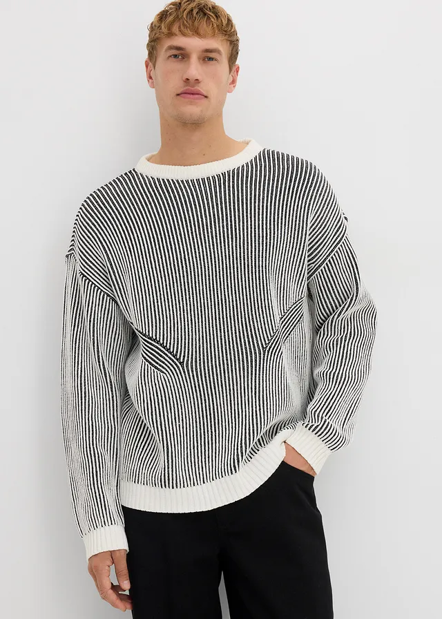 Geribde trui van een katoenmix, loose fit • zwart-wolwit gestreept • product-page.page-title-suffix