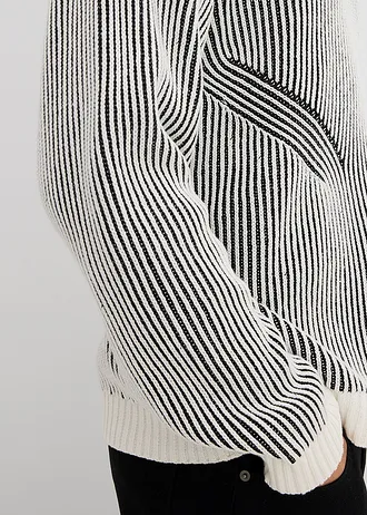 Žebrovaný svetr z bavlněné směsi, Loose Fit • černo-přírodní bílá s proužky • bonprix obchod