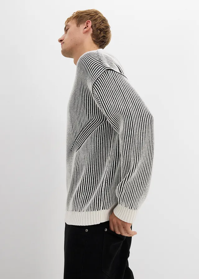 Geribde trui van een katoenmix, loose fit • zwart-wolwit gestreept • product-page.page-title-suffix