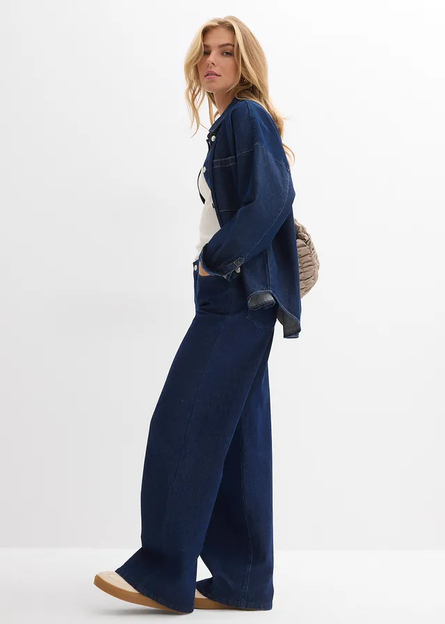 Jeansy wide leg, średni stan, pełna długość, z niewielką domieszką stretchu, kolor: 