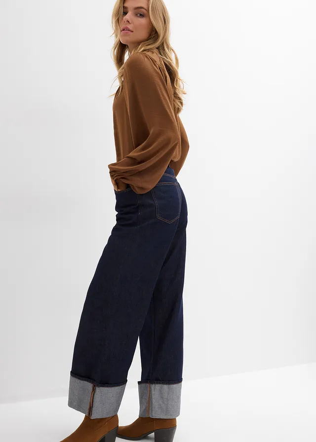 Grof gebreide trui diepblauw denim ongewassen