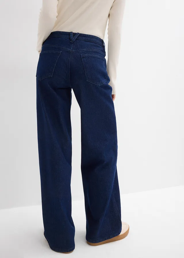Jeansy wide leg, średni stan, pełna długość, z niewielką domieszką stretchu, kolor: 