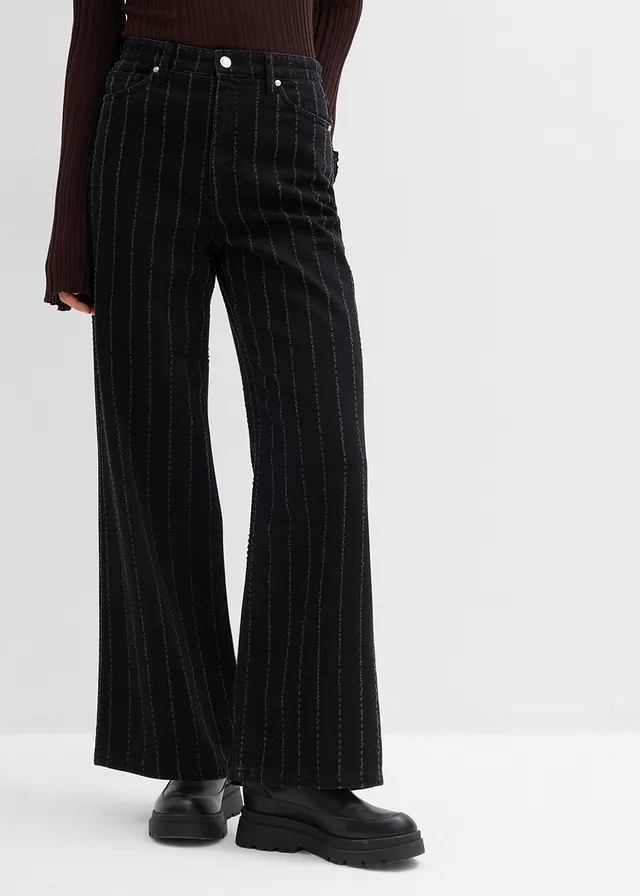 Wide leg jeans high waist met destroyed look • zwart denim used • product-page.page-title-suffix