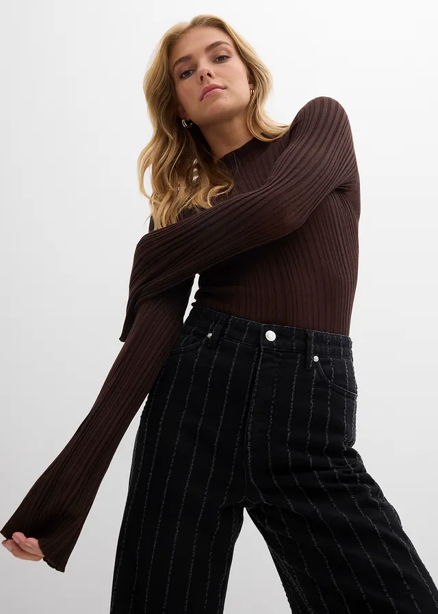 Wide leg jeans high waist met destroyed look • zwart denim used • product-page.page-title-suffix
