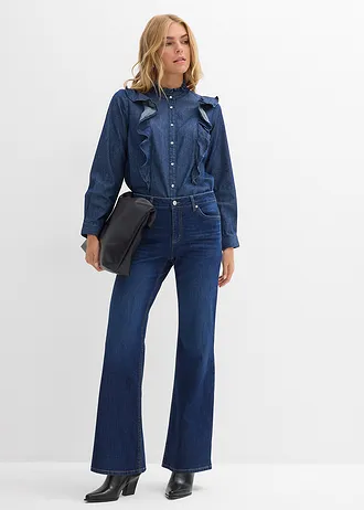 Džíny Flared, Mid Waist, barva: tmavě modrý denim used