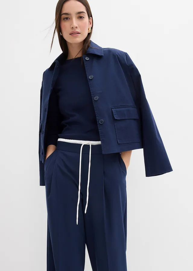 Široké kalhoty z viskózové směsi tmavě modrá