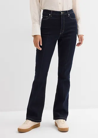 Jean bootcut taille haute, Couleur: denim bleu foncé used