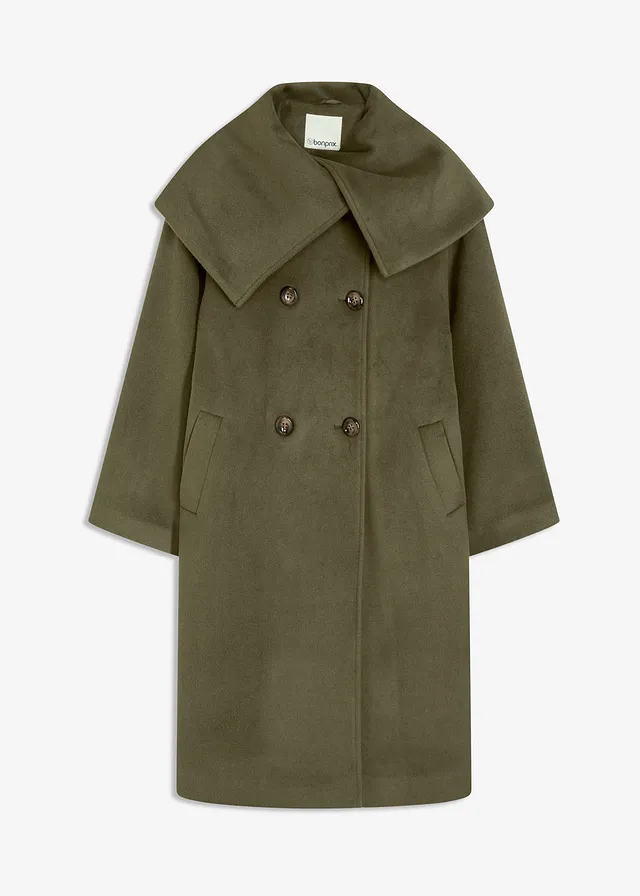 Kabát vo vlnenom vzhľade so širokým golierom