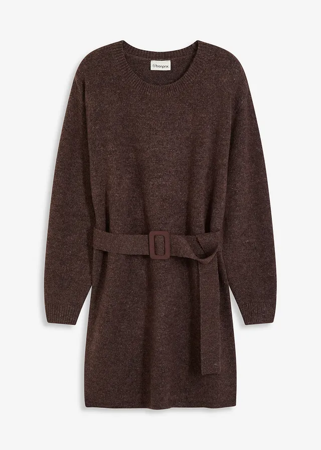 Rochie tricotată cu cordon, scurtă, din material moale cu lână