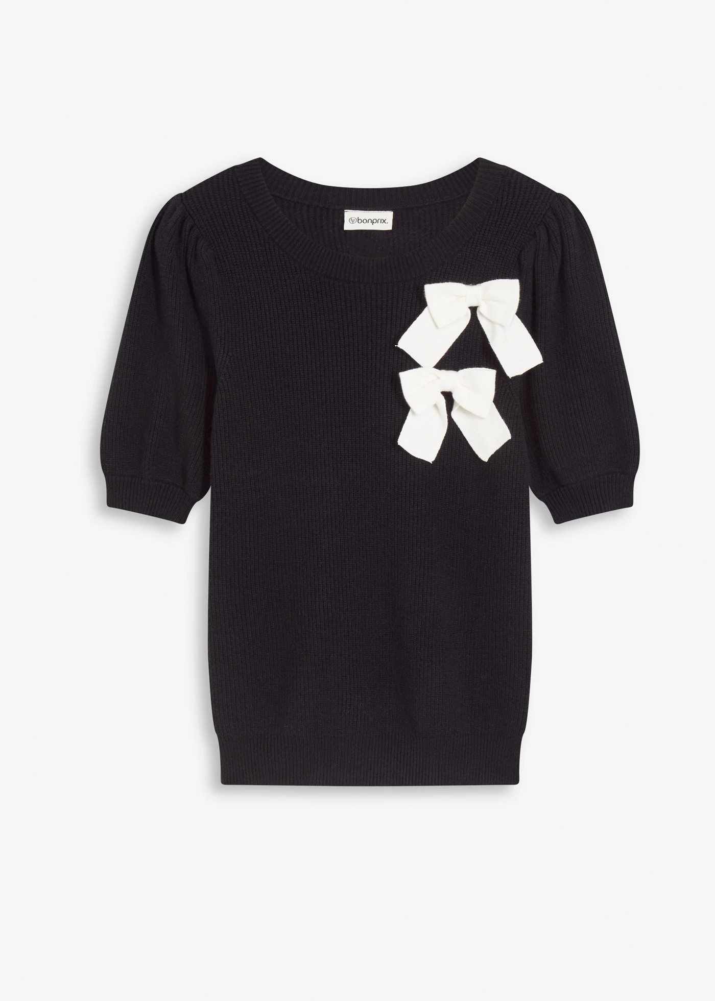 Svetr s aplikací mašle • černá • bonprix obchod