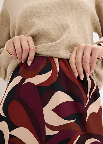 Midi sukně se splývavého saténu • vínovo-matně béžová s potiskem • bonprix obchod