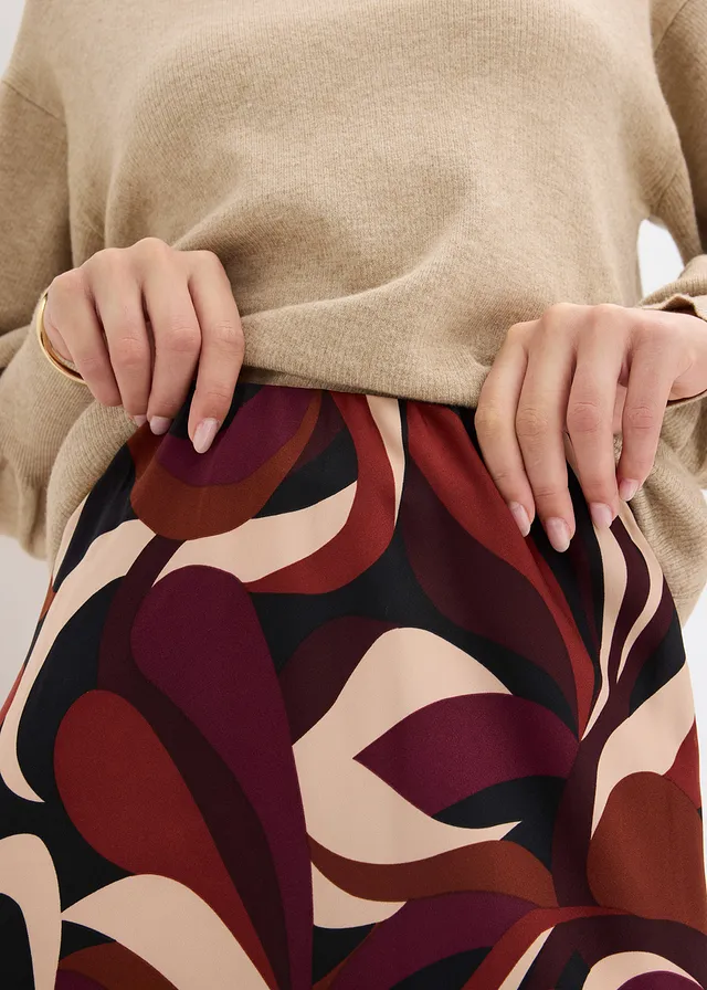 Midirok van soepel satijn • wijnrood-mat beige gedessineerd • product-page.page-title-suffix