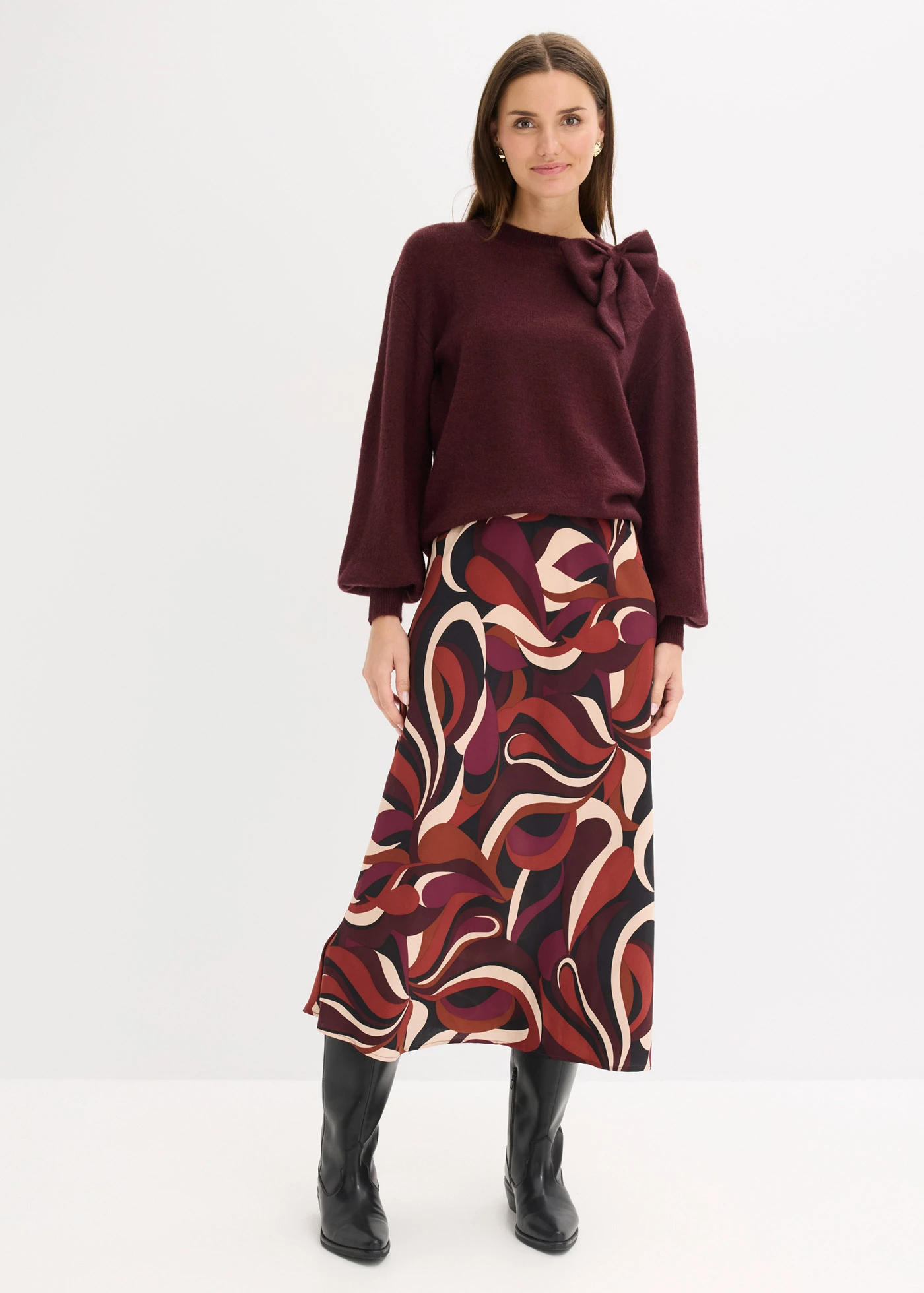 Svetr s mašlí • vínová melír • bonprix obchod