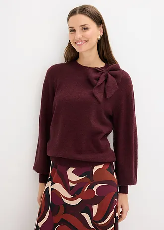 Sweter z ozdobną kokardką • czerwony winny melanż • sklep bonprix