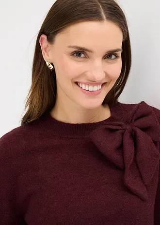 Svetr s mašlí • vínová melír • bonprix obchod