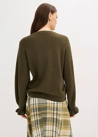 Oversized vest van zachte wolmix, Kleur: donkerolijfgroen/mat olijfgroen mêlee