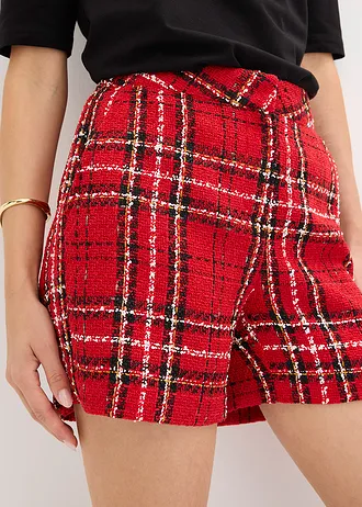 Szorty bouclé • czerwono-czarny w kratę • sklep bonprix