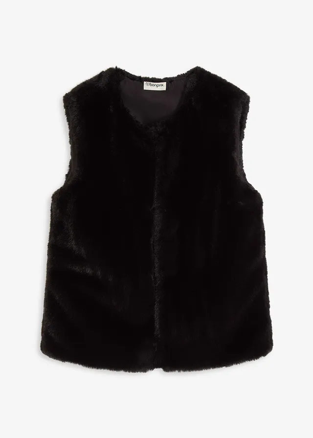 Gilet van imitatiebont, Kleur: zwart