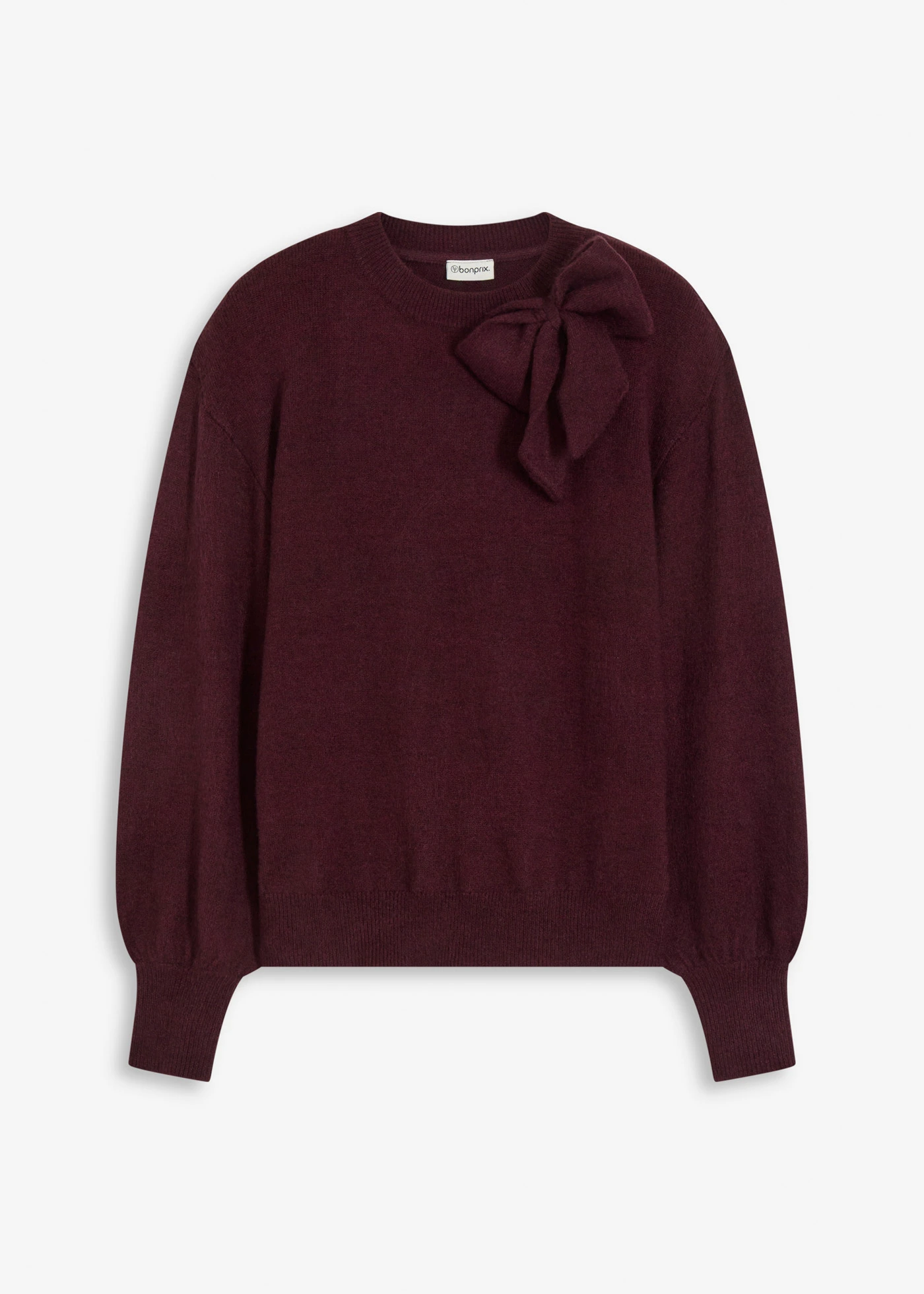 Sweter z ozdobną kokardką • czerwony winny melanż • sklep bonprix