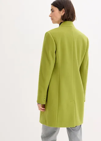 Korte coat in wollen look, Kleur: mosgroen