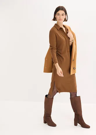 Robe-chemise en Punto di Roma • marron • Boutique bonprix