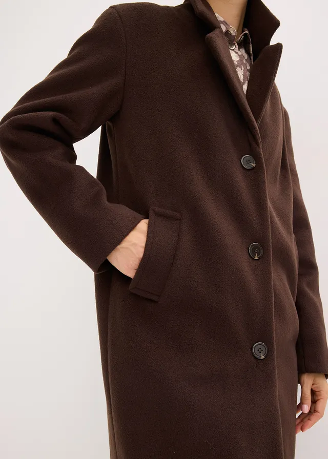 Korte coat in wollen look • donkerbruin • product-page.page-title-suffix