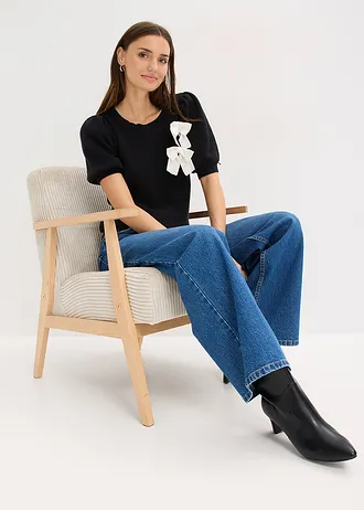 Svetr s aplikací mašle • černá • bonprix obchod