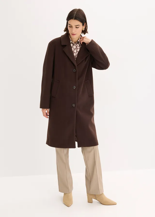 Korte coat in wollen look • donkerbruin • product-page.page-title-suffix