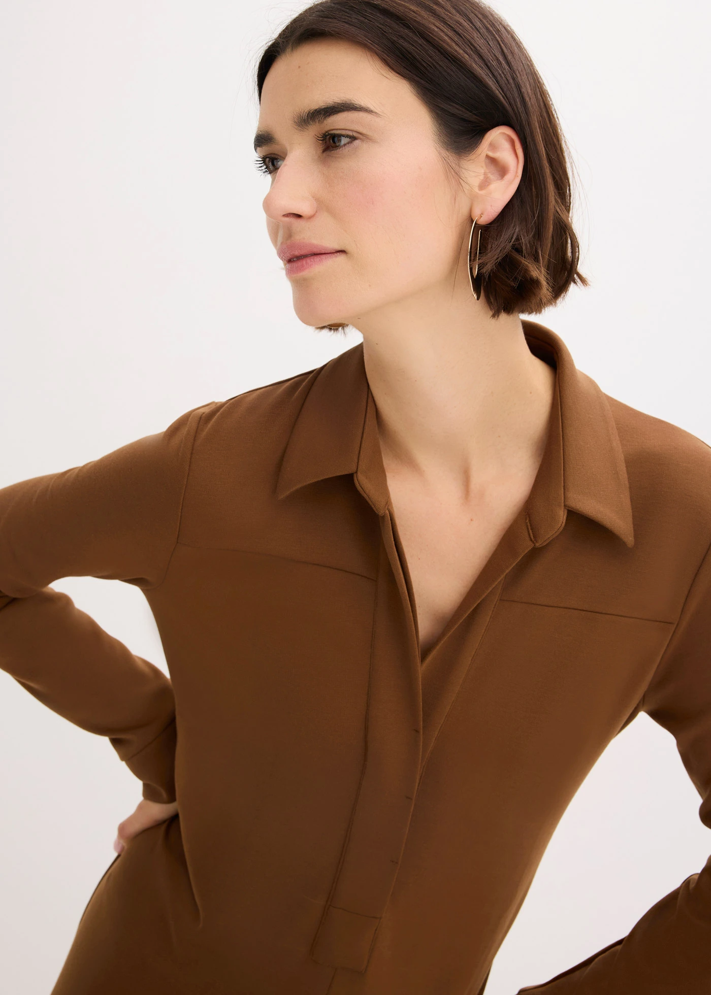 Robe-chemise en Punto di Roma • marron • Boutique bonprix