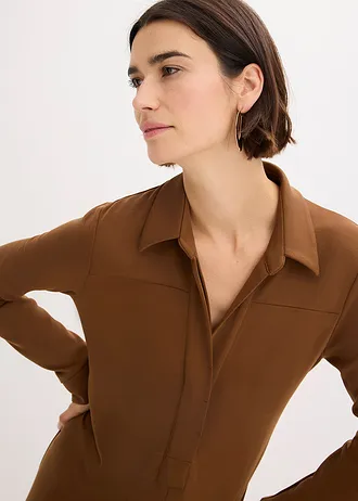 Robe-chemise en Punto di Roma • marron • Boutique bonprix
