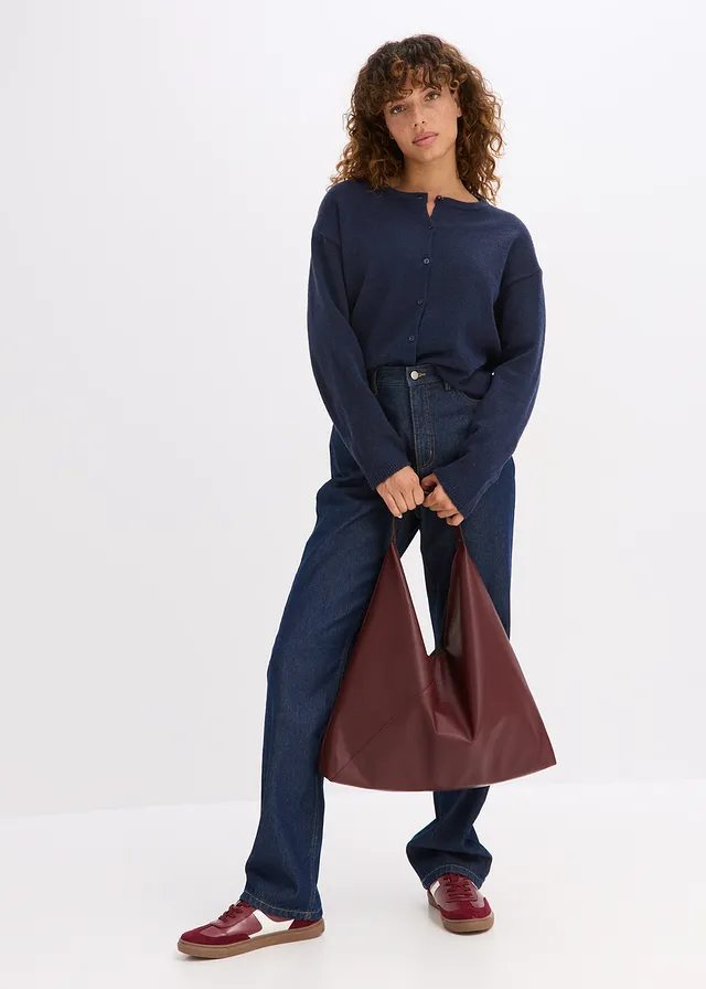 Geantă shopper XXL soft, culoare: roșu-vineriu