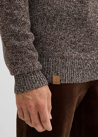 Svetr s límečkem na zip, s čistou bavlnou • tmavě hnědý melír • bonprix obchod