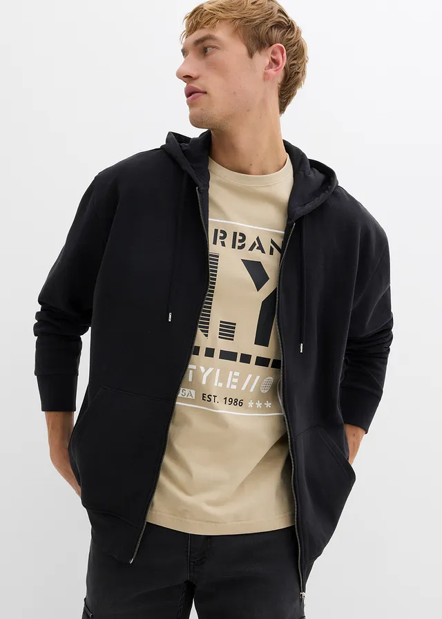 Sweat zippé ample à capuche, Couleur: noir