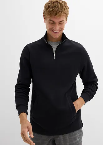 Sweater van biologisch katoen met rechte onderrand en praktische zakken, Kleur: zwart