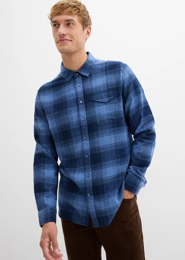 Flanellen overhemd van katoen • jeansblauw-donkerblauw geruit • product-page.page-title-suffix
