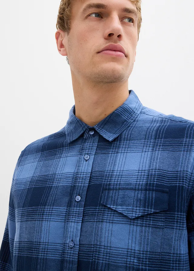 Flanellen overhemd van katoen • jeansblauw-donkerblauw geruit • product-page.page-title-suffix