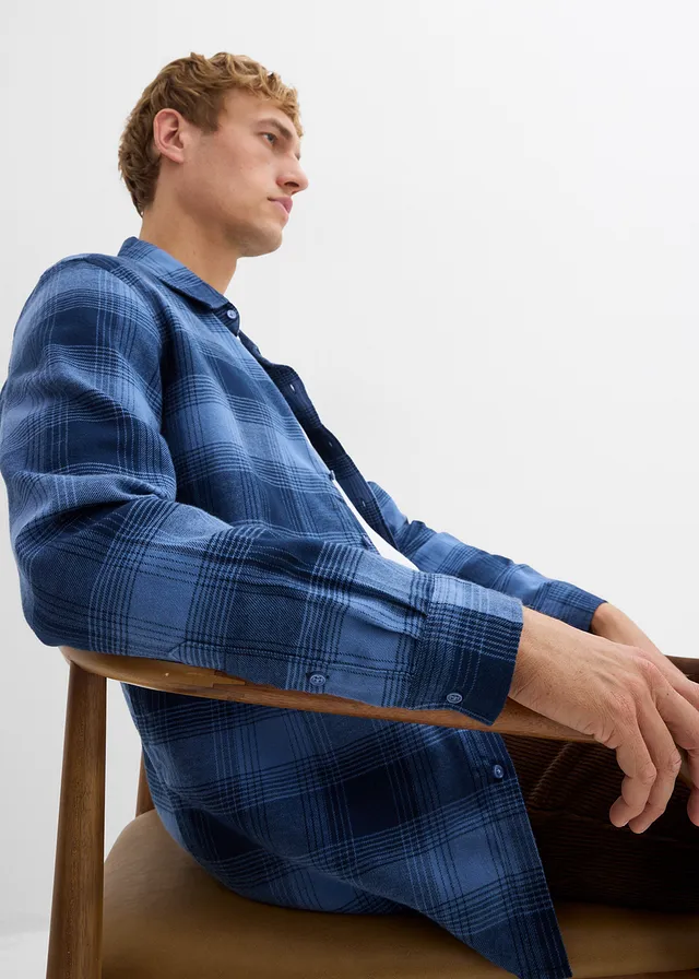 Flanellen overhemd van katoen • jeansblauw-donkerblauw geruit • product-page.page-title-suffix