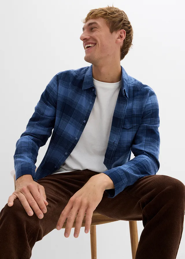 Flanellen overhemd van katoen • jeansblauw-donkerblauw geruit • product-page.page-title-suffix