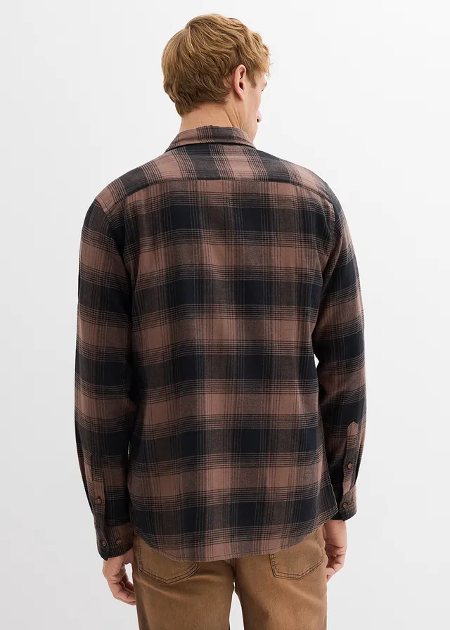 Flanellen overhemd van katoen • leembruin-zwart geruit • product-page.page-title-suffix