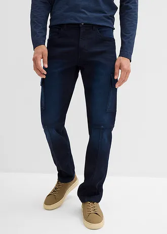 Cargo džínové joggingové kalhoty s pohodlným pasem, Regular Fit, Straight, barva: tmavě modrý denim