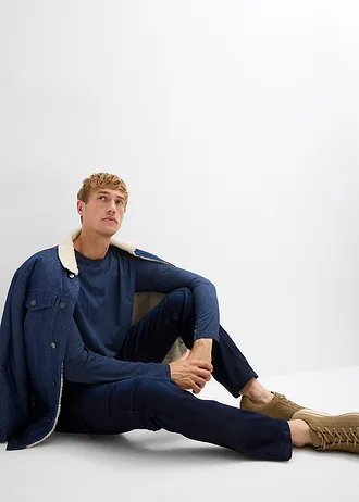 Cargo džínové joggingové kalhoty s pohodlným pasem, Regular Fit, Straight • tmavě modrý denim • bonprix obchod