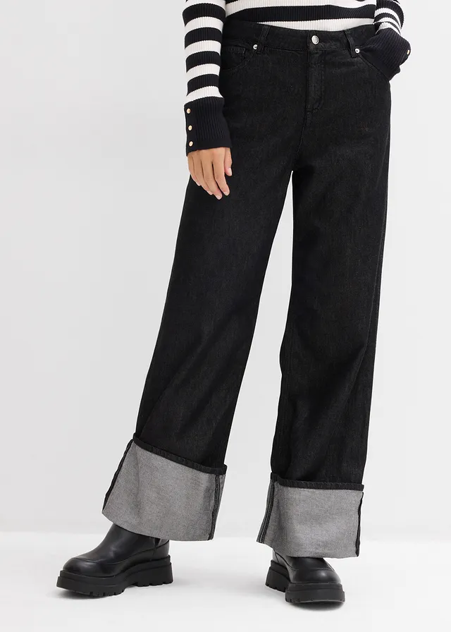 Baggy jeans mid waist • zwart denim • bonprix online shop