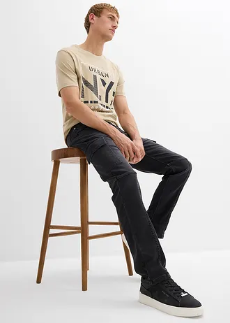 Cargo džínové joggingové kalhoty s pohodlným pasem, Regular Fit, Straight • černý denim • bonprix obchod