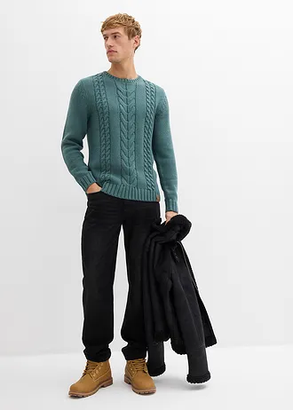 Pull en grosse maille à motif torsadé, Couleur: gris vert