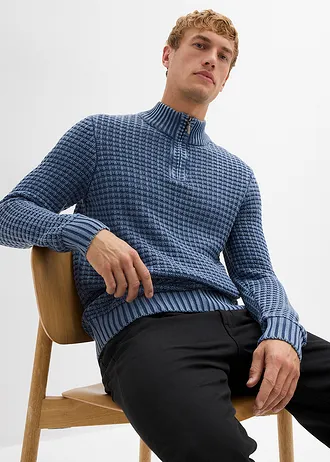 Pull camionneur en grosse maille texturée, aspect délavé • bleu • Boutique bonprix