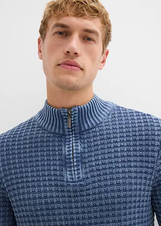 Gestructureerde grof gebreide trui in gewassen look met katoen • blauw • bonprix online shop
