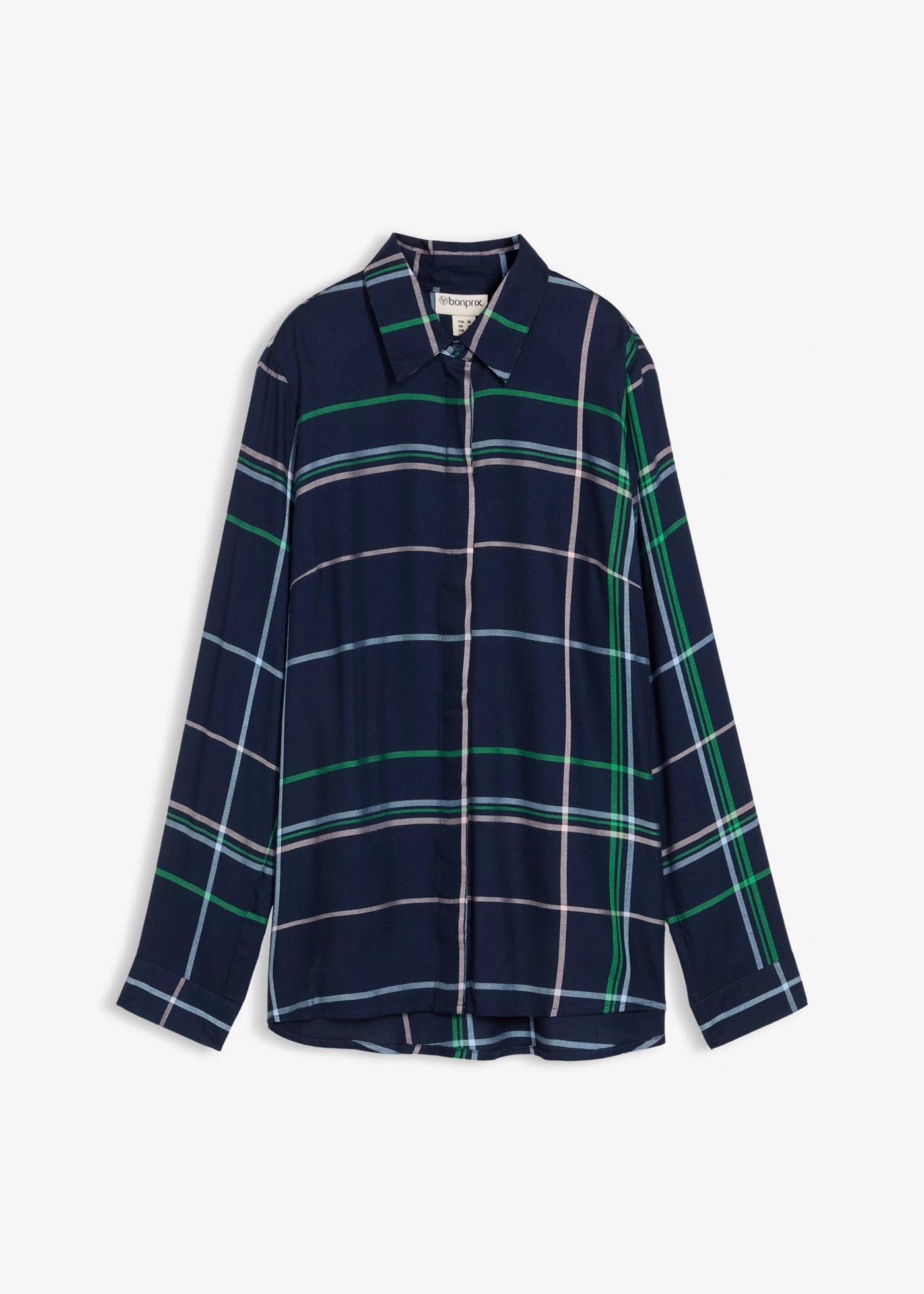 Dlouhá halenka ze splývavé viskózy • tmavě modrá kostka • bonprix obchod