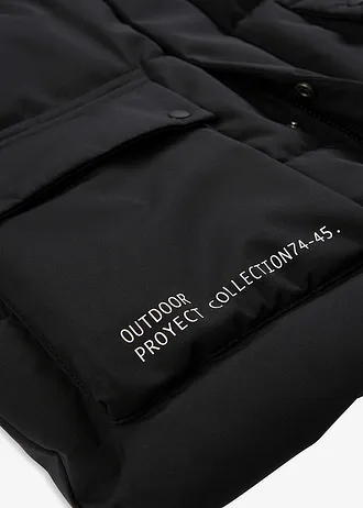 Parka matelassée à capuche et détails sportifs • noir • Boutique bonprix