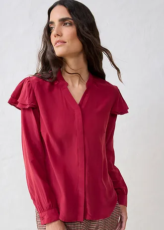 Blouse met zijde, Kleur: rood