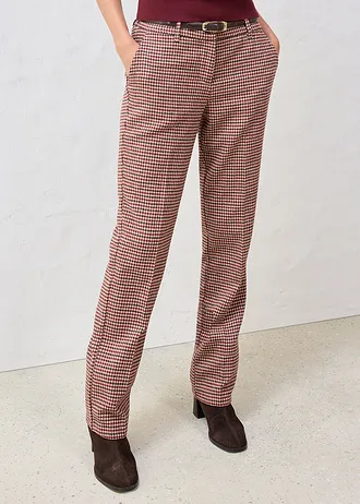 Broek van een zachte wolmix, Kleur: amandelbeige-donkerbruin geruit